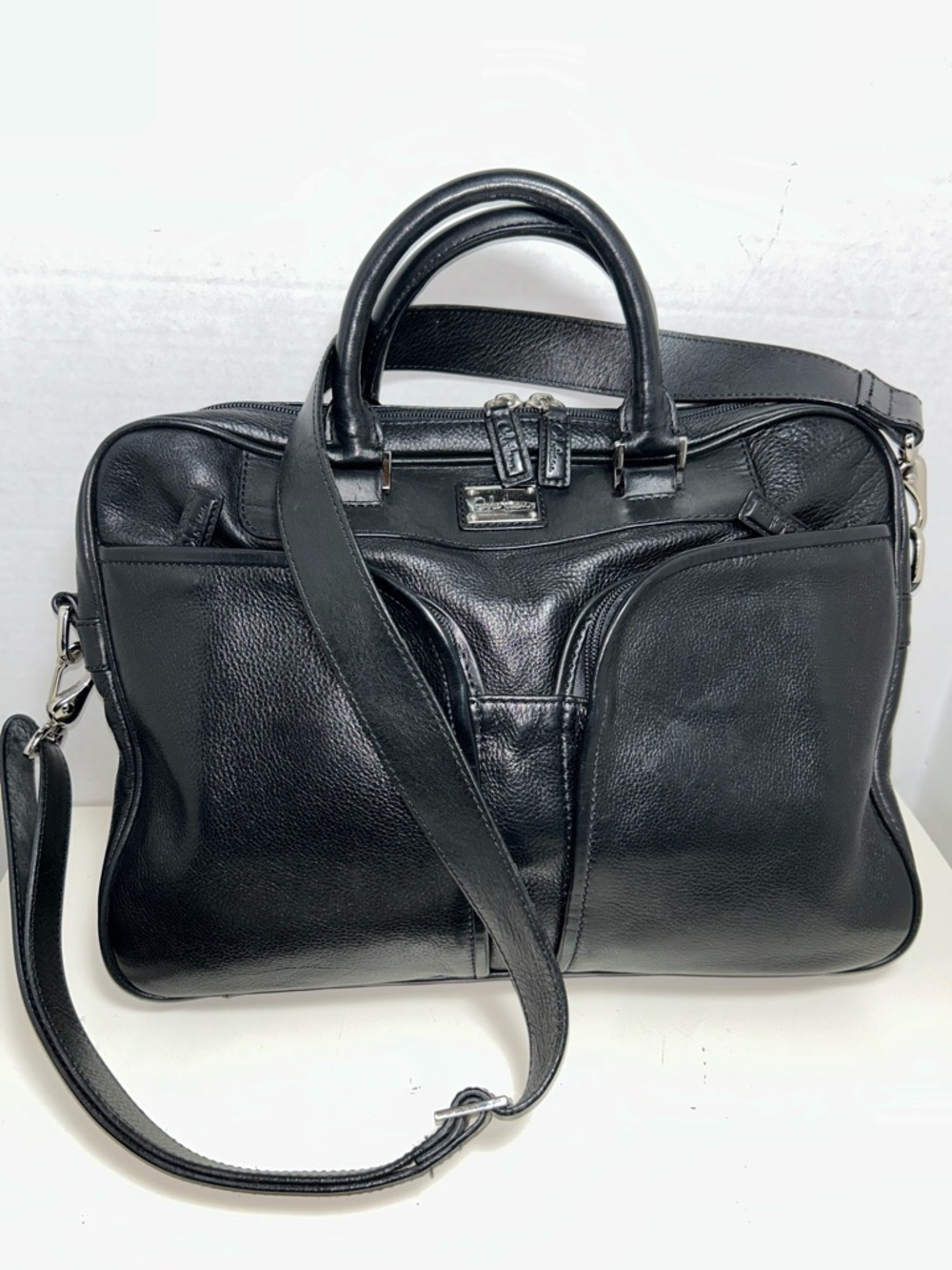 Cole Haan Hudson II Black Leather Briefcase Messenger Bag Laptop Bag Crossbody